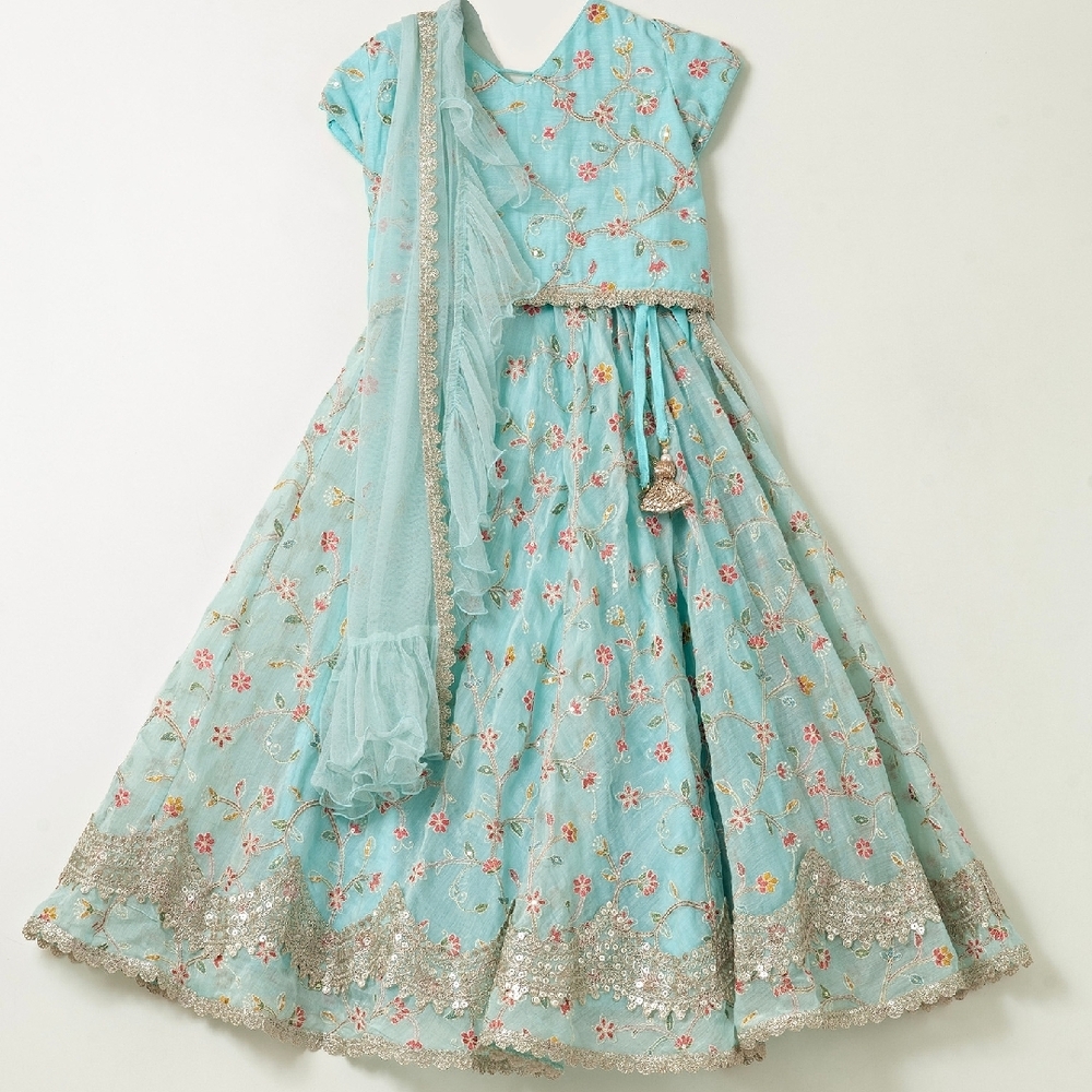 Kids Girls Floral Embroidered Lehenga Set